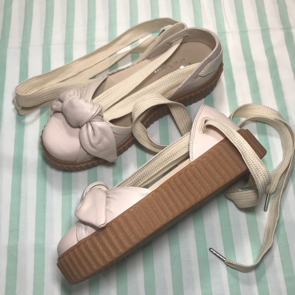 Puma Fenty Rihanna Pink Tint Oatmeal Bow Creepers - Picture 6 of 7